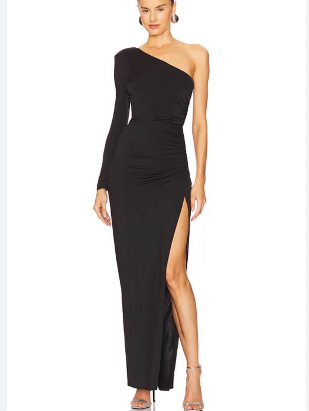 Michael Costello Black One-Shoulder Evening Gown with High Side Slit Size Small